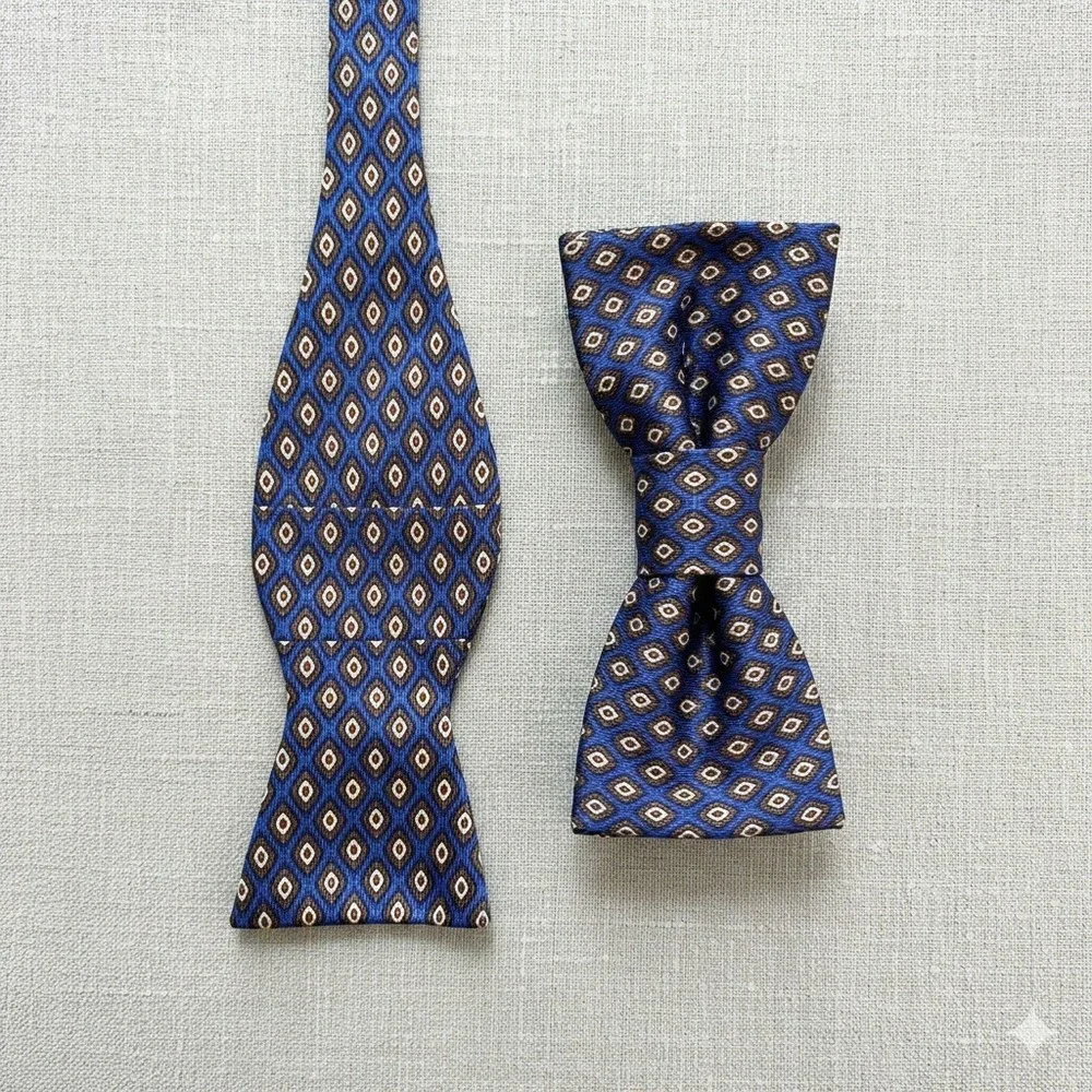 Adjustolox Bow Tie Mens OS Blue Brown‎ Geometric Medallion Self-Tie Formal EUC